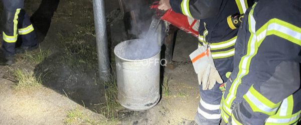 Zwei gleichzeitig brennende Mülleimer im Ortsgebiet